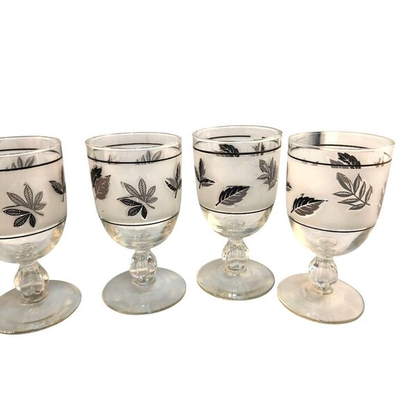 Libbey Frosted Silver Leaves Goblets Mint Condition Set Of 6 Vintage - Picture 8 of 13